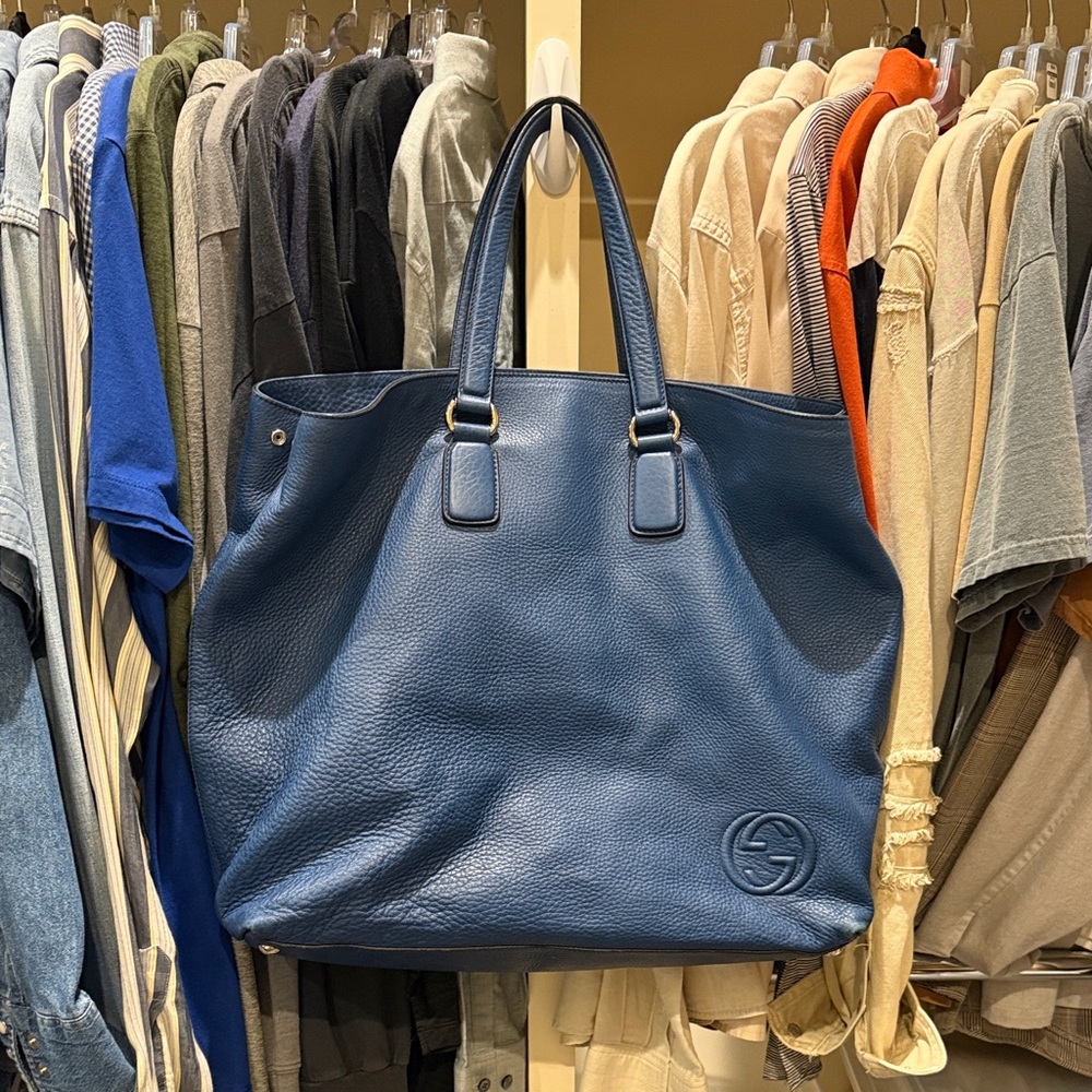 Gucci Navy Leather Tote Bag